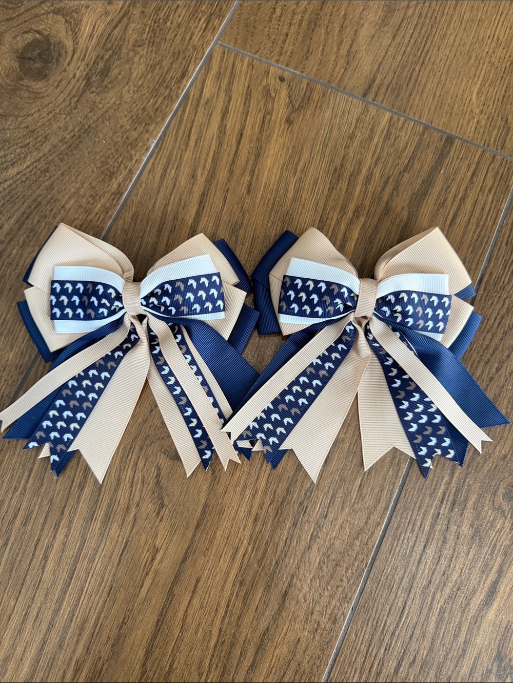 Girl Horse Show Bows Clips Navy and Cream Hair Bow Set